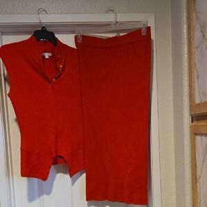 Eva Mendez Red Sleeveless Top and Skirt Set